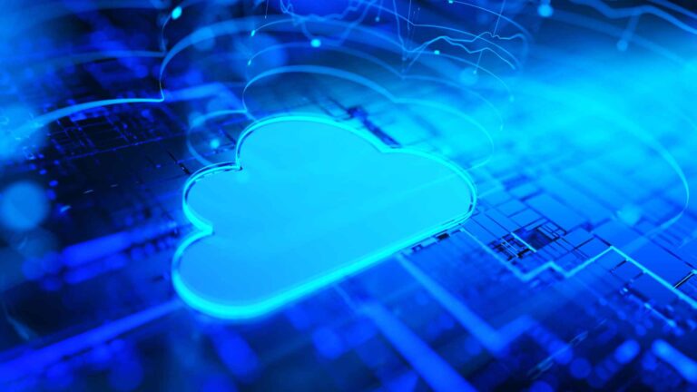 Cloud-based FFL software concept illustration showing a glowing cloud icon over a digital circuit board
