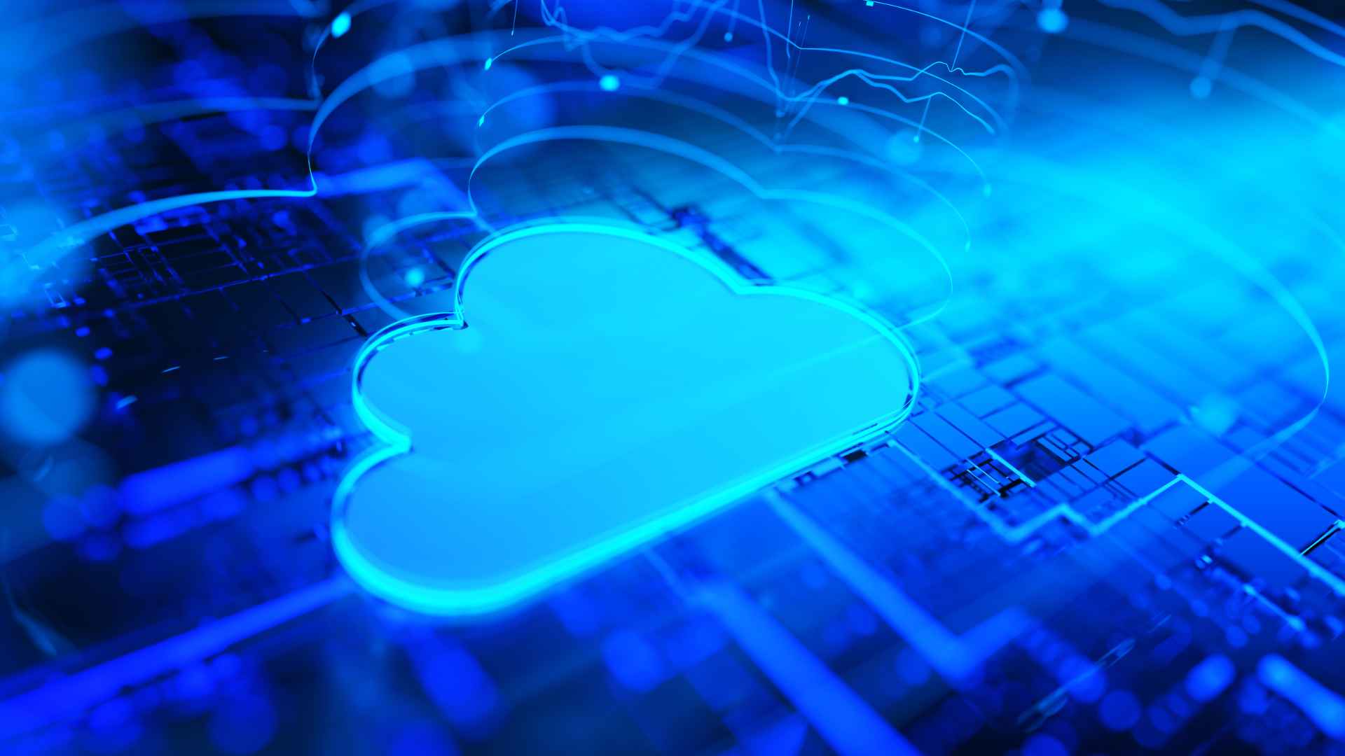 Cloud-based FFL software concept illustration showing a glowing cloud icon over a digital circuit board